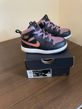 Jordan Kids Mid-Top Sneakers in Black, Mauve, and Coral